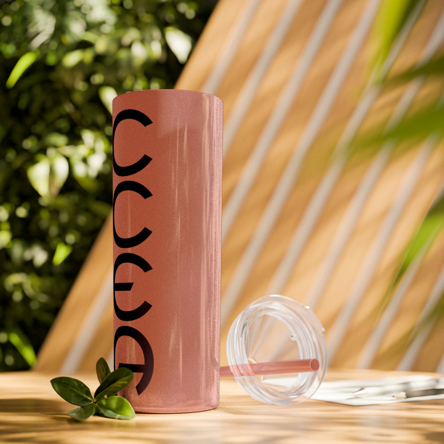 DRINKWARE- CCEA Skinny Tumbler with Straw, 20oz. Available in Colors - Glitter Blush, Dusty Rose, and Seascape .