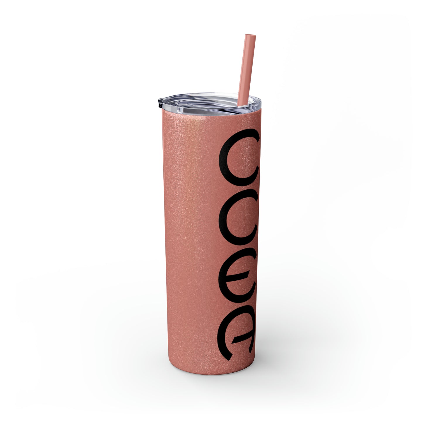 DRINKWARE- CCEA Skinny Tumbler with Straw, 20oz. Available in Colors - Glitter Blush, Dusty Rose, and Seascape .