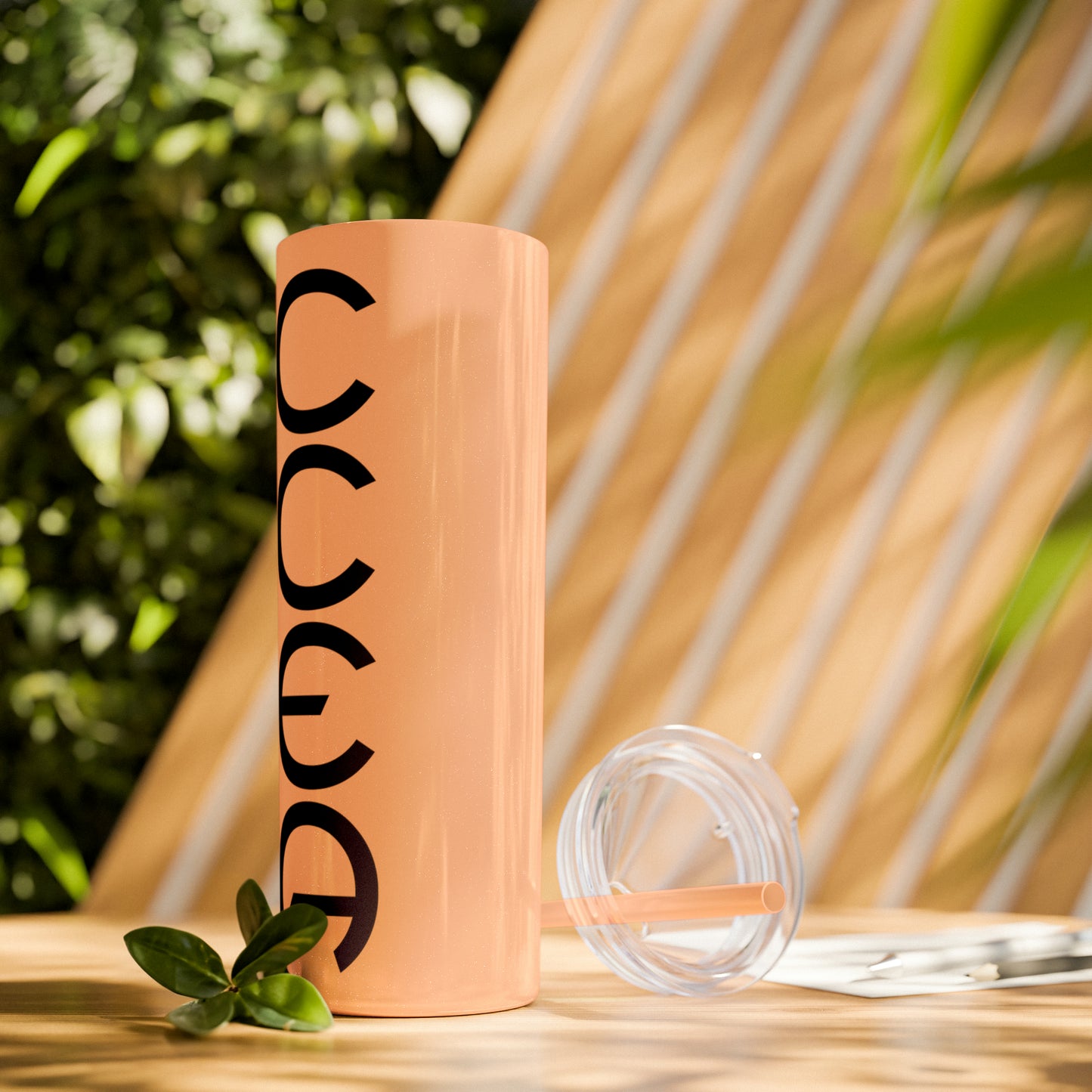 DRINKWARE- CCEA Skinny Tumbler with Straw, 20oz. Available in Colors - Glitter Blush, Dusty Rose, and Seascape .